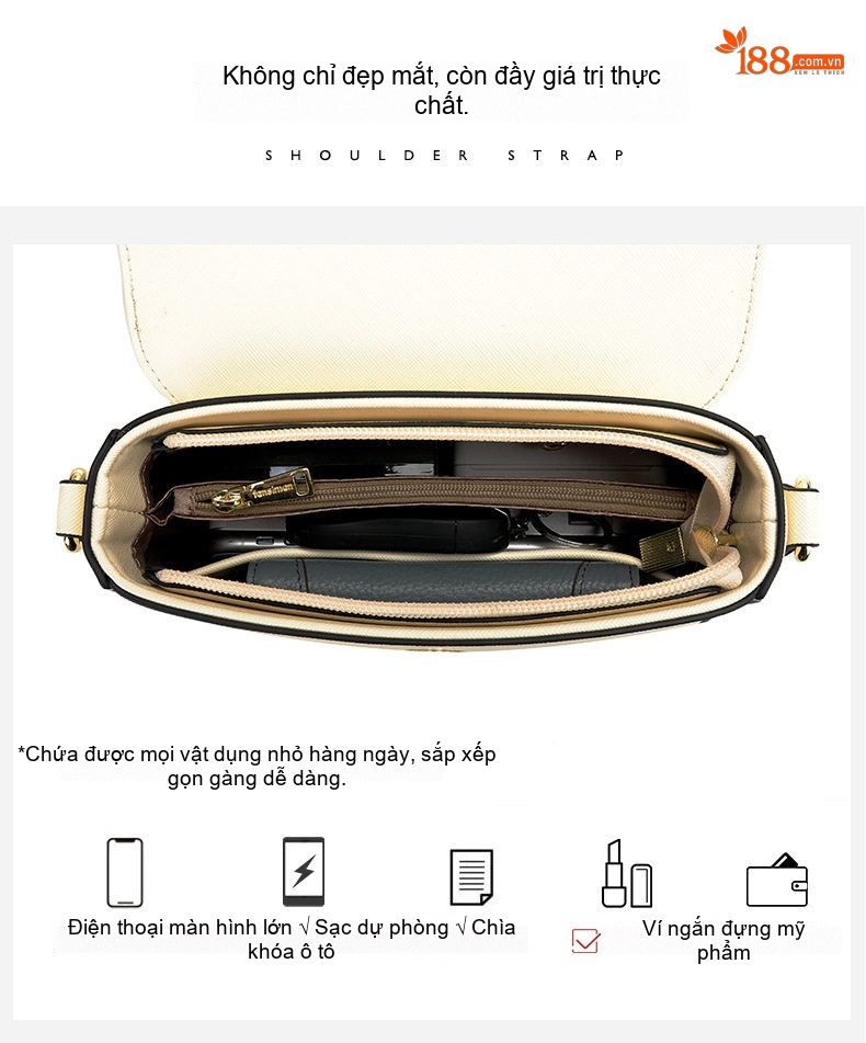 Túi Đeo Chéo Nữ Da Bóng Mini Phối Dây Xích Thời Trang Màu Đen chi tiết 7