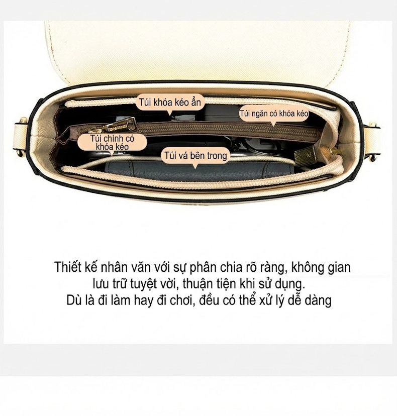 Túi Đeo Chéo Nữ Da Bóng Mini Phối Dây Xích Thời Trang Màu Đen chi tiết 8