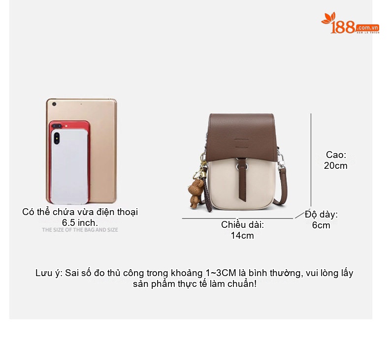 Túi Đeo Chéo Nữ Da Bóng Mini Phong Cách Hàn Quốc Màu Nâu, Kem chi tiết 23