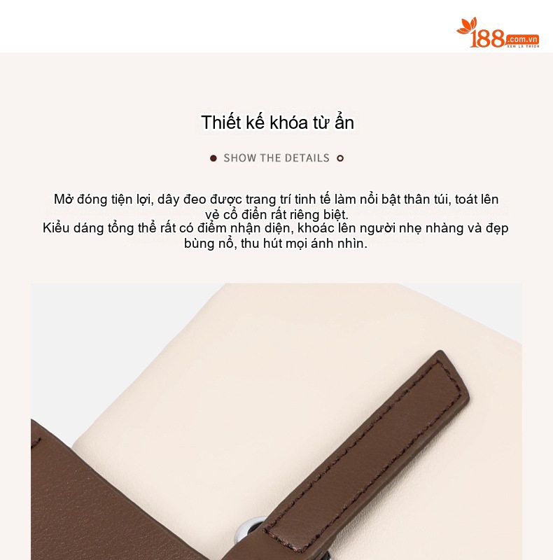 Túi Đeo Chéo Nữ Da Bóng Mini Phong Cách Hàn Quốc Màu Nâu, Kem chi tiết 13
