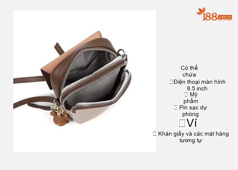 Túi Đeo Chéo Nữ Da Bóng Mini Phong Cách Hàn Quốc Màu Nâu, Kem chi tiết 21