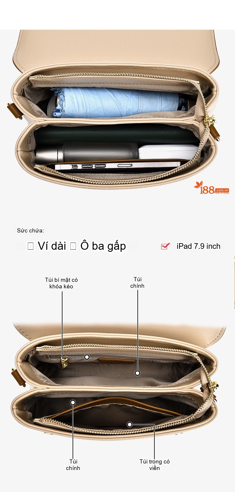 Túi Đeo Chéo Nữ Da Bóng Phối Màu chi tiết 5