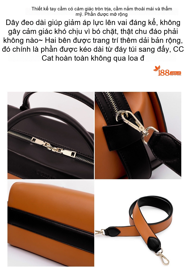 Túi Đeo Chéo Nữ Da Bóng Phối Màu Hàn Quốc, Túi Xách Tay Đeo Vai Lớn Phong Cách Tối Giản Màu Đen, Nâu chi tiết 2