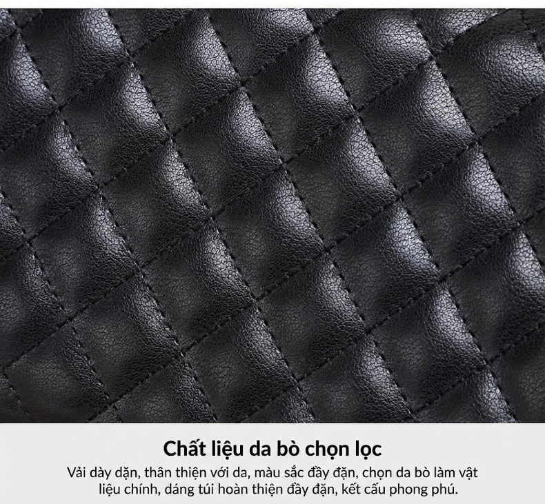 Túi Đeo Chéo Nữ Da Bóng Quả Trám Dây Xích Cao Cấp Màu Đen chi tiết 3