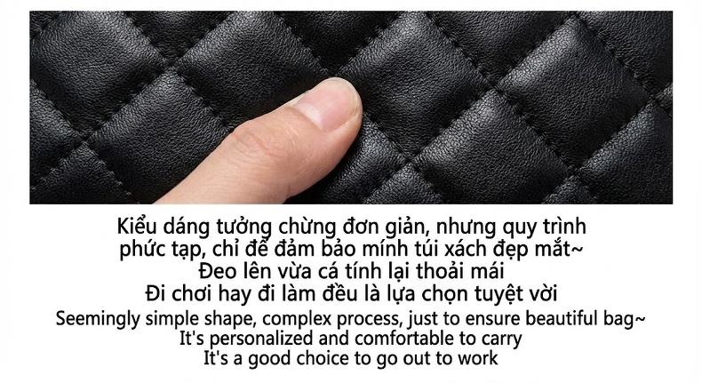 Túi Đeo Chéo Nữ Da Bóng Quả Trám Dây Xích Phong Cách Retro Màu Đen, Nâu chi tiết 18