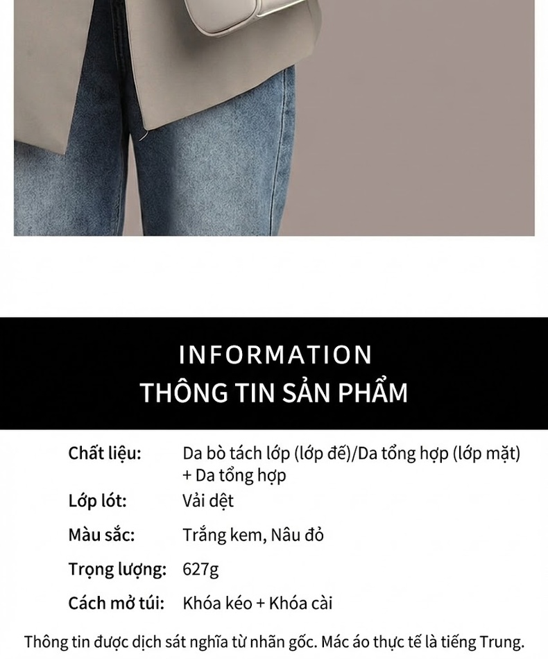 Túi Đeo Chéo Nữ Da Bóng Sức Chứa Lớn Kiểu Dáng Pillow Bag Màu Kem chi tiết 6