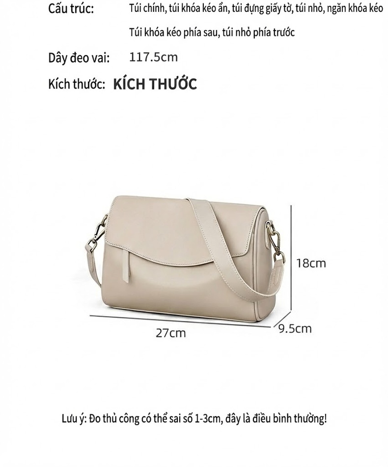 Túi Đeo Chéo Nữ Da Bóng Sức Chứa Lớn Kiểu Dáng Pillow Bag Màu Kem chi tiết 7