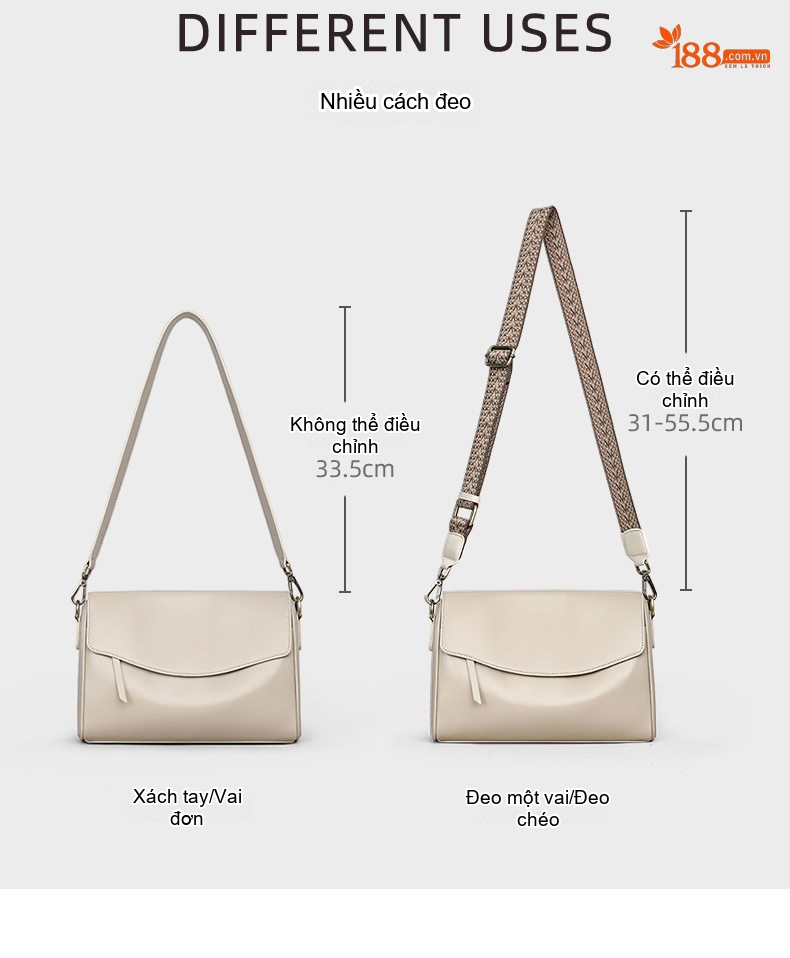 Túi Đeo Chéo Nữ Da Bóng Sức Chứa Lớn Kiểu Dáng Pillow Bag Màu Kem chi tiết 12