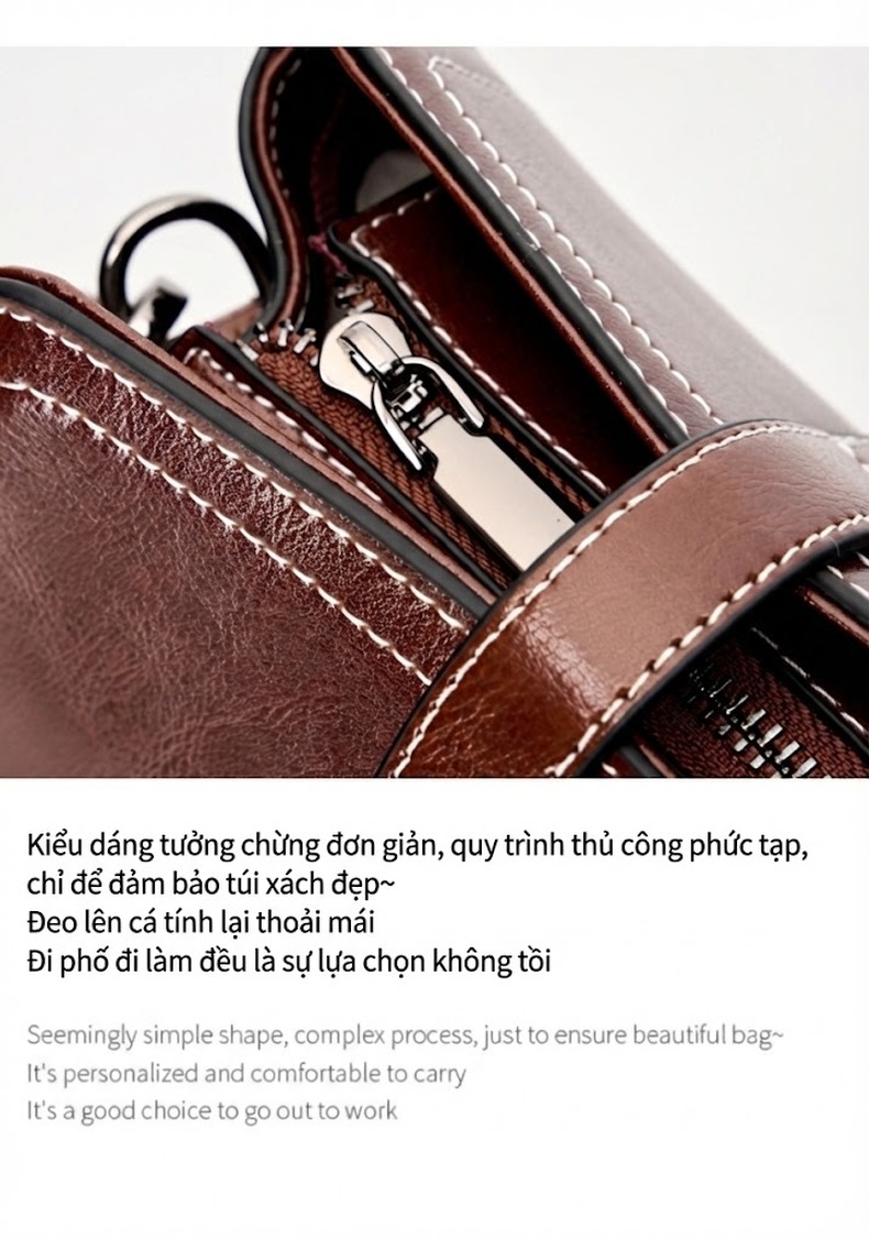 Túi Đeo Chéo Nữ Da Bóng Sức Chứa Lớn Phong Cách Thời Trang Màu Nâu chi tiết 21