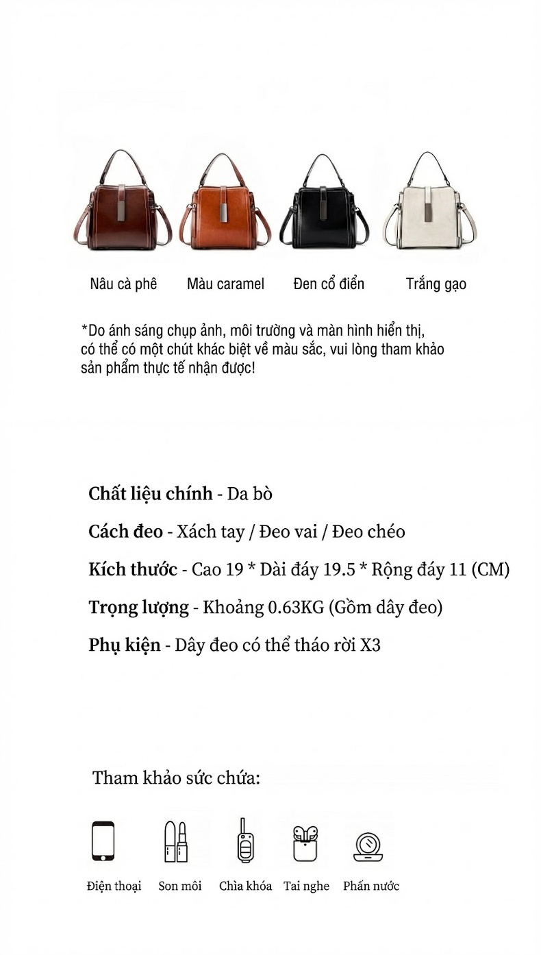 Túi Đeo Chéo Nữ Da Bóng Sức Chứa Lớn Phong Cách Thời Trang Màu Nâu chi tiết 2