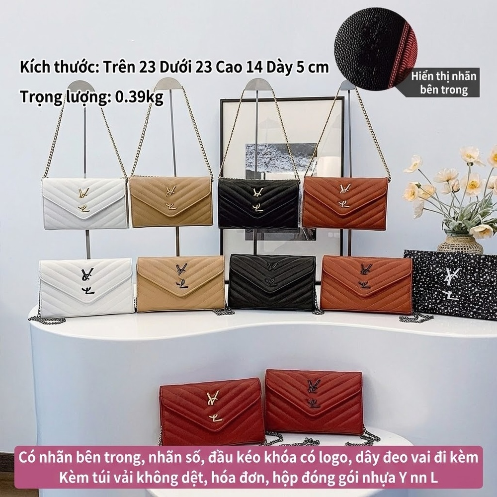 Túi Đeo Chéo Nữ Da Bóng Thiết Kế Nhỏ Gọn Dây Xích Màu Trắng, Xanh Lá chi tiết 22