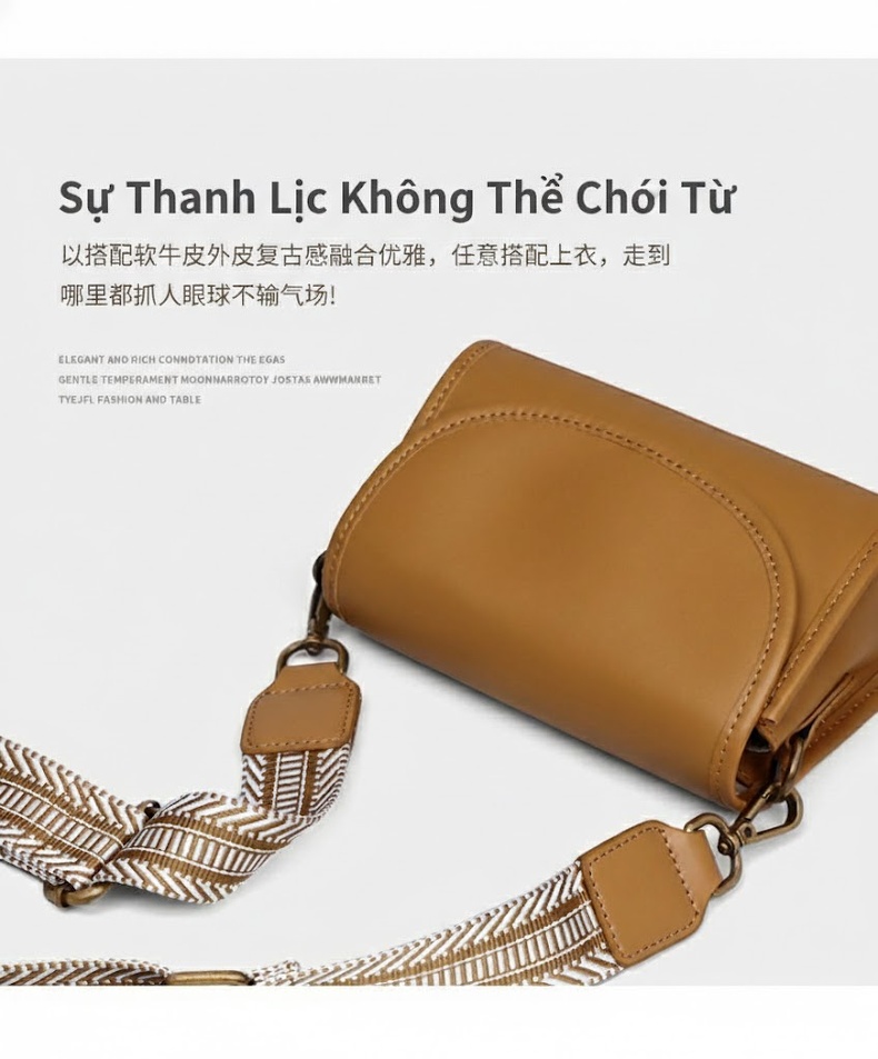 Túi Đeo Chéo Nữ Da Bóng Thiết Kế Nhỏ Gọn Phong Cách Sang Trọng Màu Nâu chi tiết 4