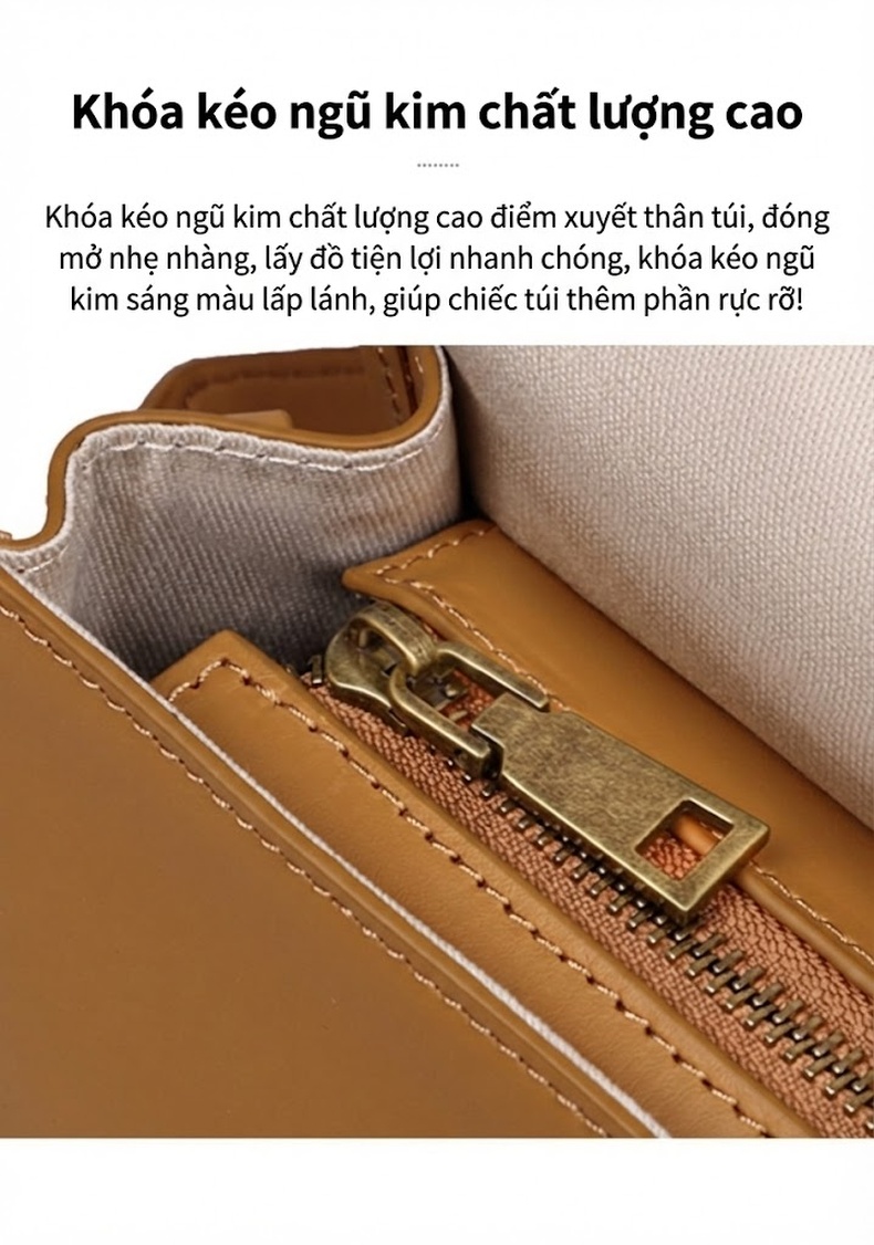 Túi Đeo Chéo Nữ Da Bóng Thiết Kế Nhỏ Gọn Phong Cách Sang Trọng Màu Nâu chi tiết 8