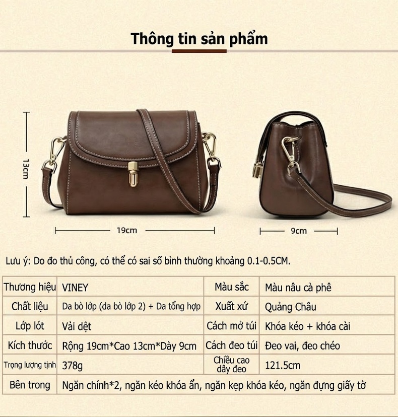 Túi Đeo Chéo Nữ Da Bóng Thiết Kế Nhỏ Gọn Phong Cách Thời Trang Màu Nâu chi tiết 6