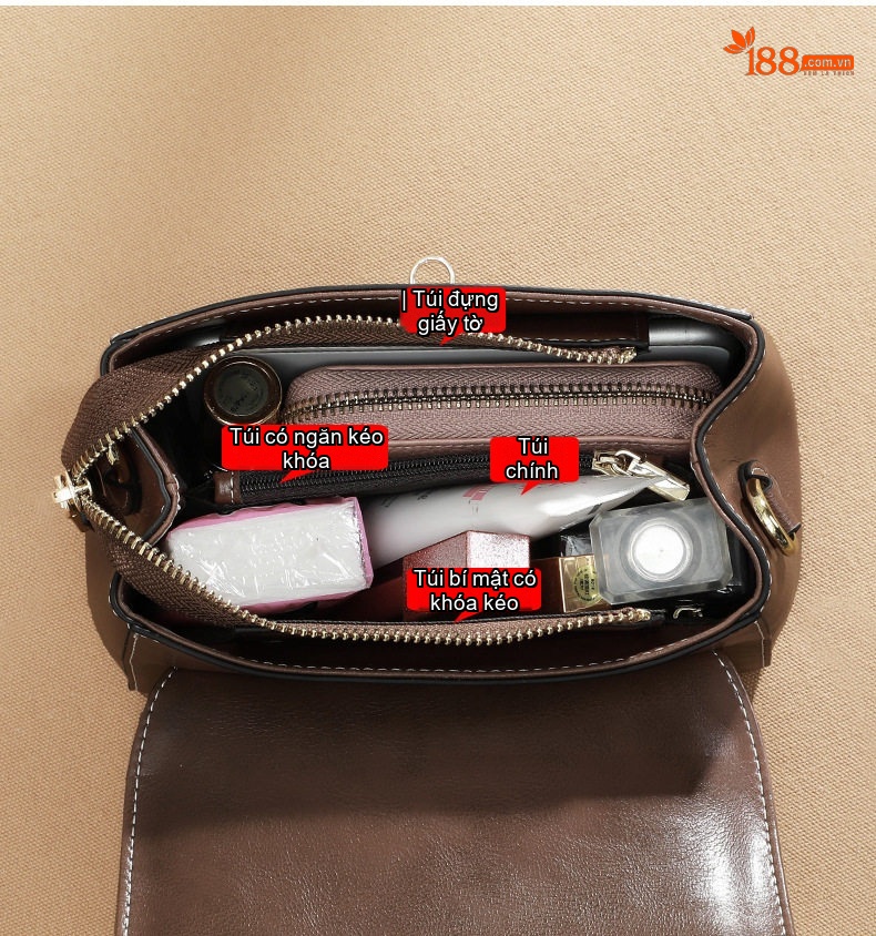 Túi Đeo Chéo Nữ Da Bóng Thiết Kế Nhỏ Gọn Phong Cách Thời Trang Màu Nâu chi tiết 9