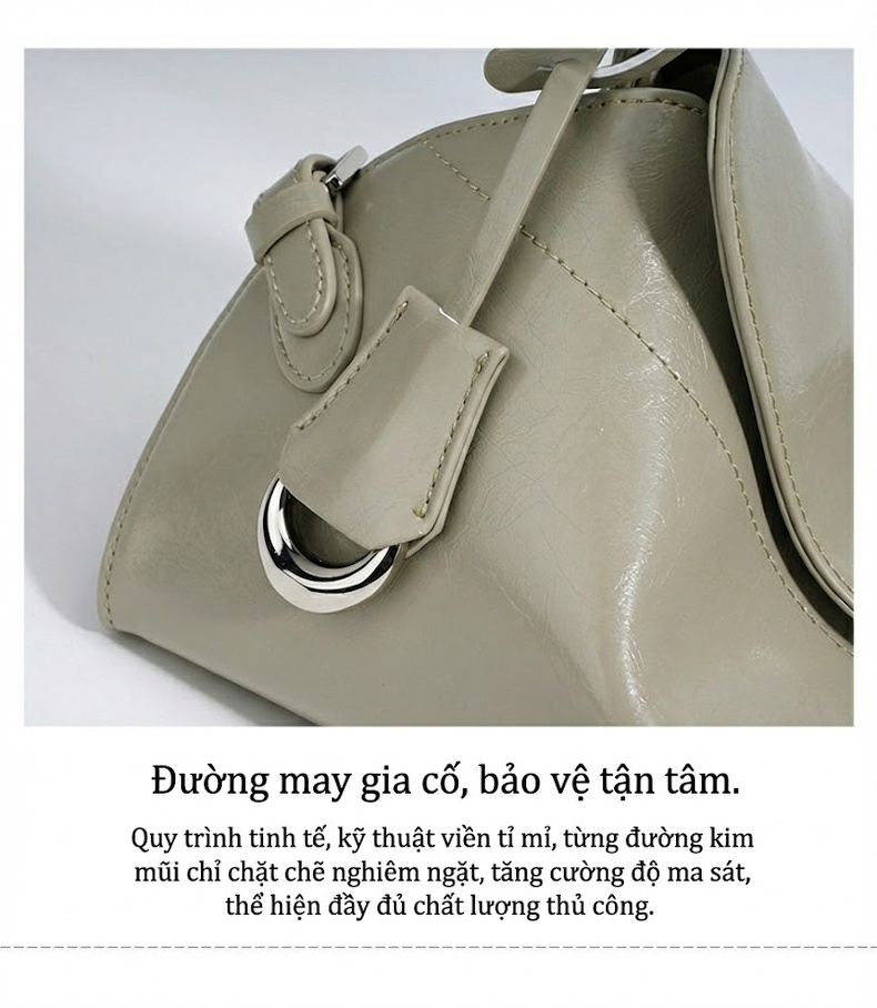 Túi Đeo Chéo Nữ Da Bóng Thiết Kế Tối Giản Cao Cấp, Túi Xách Tay Đeo Vai Phong Cách Công Sở Màu Xám, Đen chi tiết 13