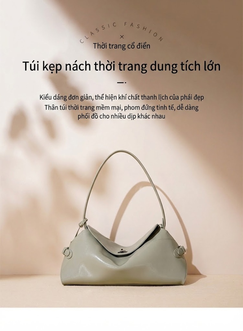 Túi Đeo Chéo Nữ Da Bóng Thiết Kế Tối Giản Cao Cấp, Túi Xách Tay Đeo Vai Phong Cách Công Sở Màu Xám, Đen chi tiết 1