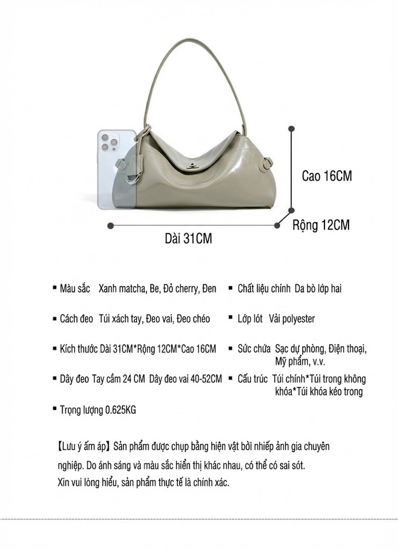 Túi Đeo Chéo Nữ Da Bóng Thiết Kế Tối Giản Cao Cấp, Túi Xách Tay Đeo Vai Phong Cách Công Sở Màu Xám, Đen chi tiết 7