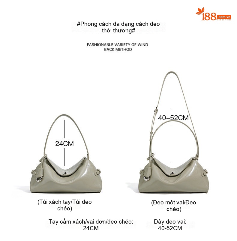 Túi Đeo Chéo Nữ Da Bóng Thiết Kế Tối Giản Cao Cấp, Túi Xách Tay Đeo Vai Phong Cách Công Sở Màu Xám, Đen chi tiết 9
