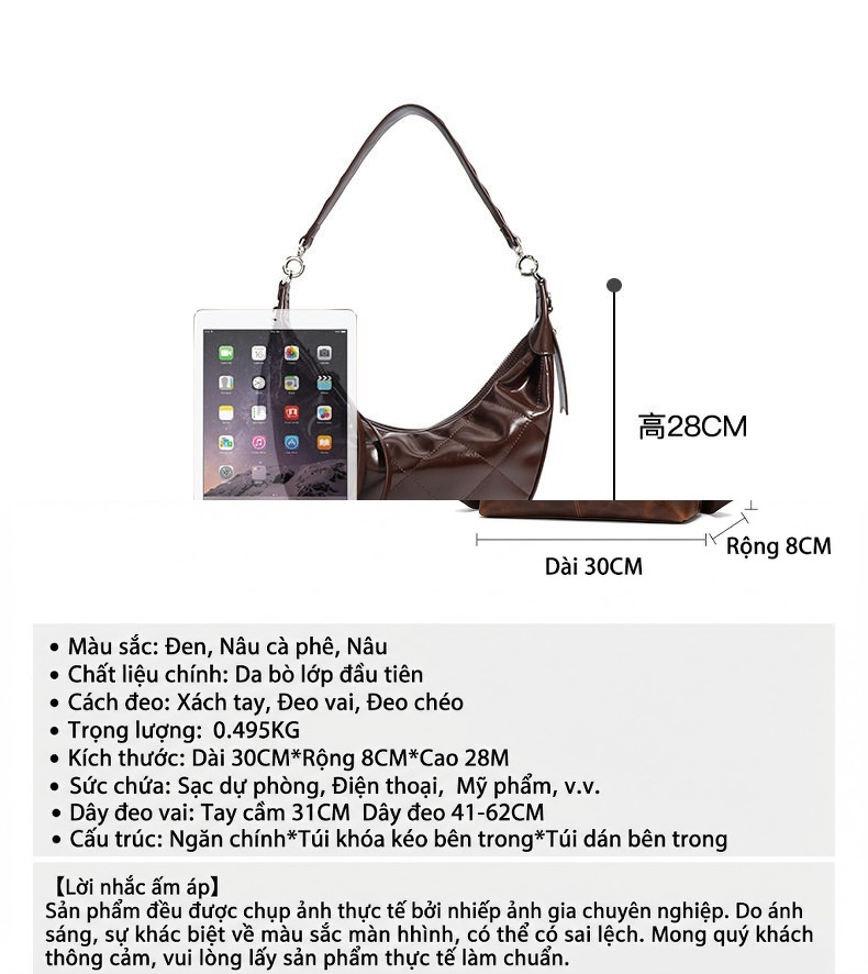 Túi Đeo Chéo Nữ Da Bóng Thiết Kế Tối Giản Màu Nâu chi tiết 5