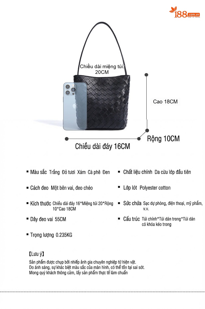 Túi Đeo Chéo Nữ Da Cừu Đan Móc Thời Trang Cao Cấp Màu Đen, Nâu, Đỏ chi tiết 9
