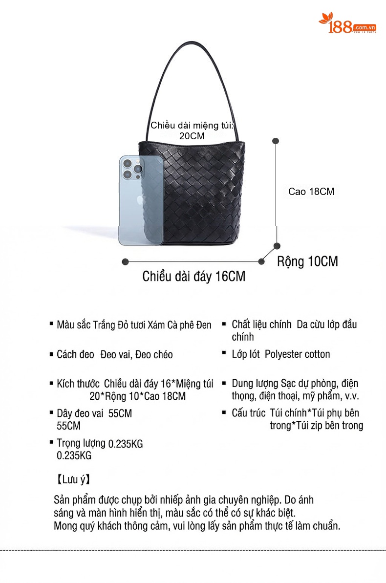 Túi Đeo Chéo Nữ Da Cừu Đan Móc Thời Trang Cao Cấp Màu Đen, Nâu, Đỏ chi tiết 25