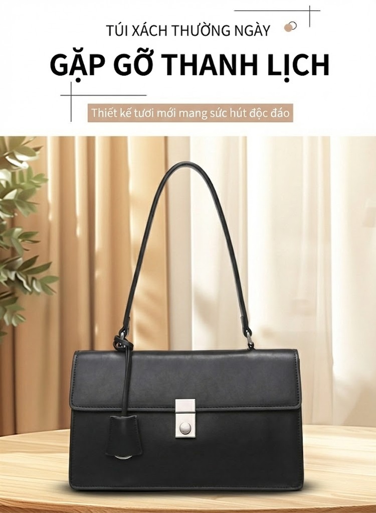 Túi Đeo Chéo Nữ Da Mềm Cao Cấp Thiết Kế Tối Giản Phong Cách Công Sở Màu Đen, Trắng chi tiết 1