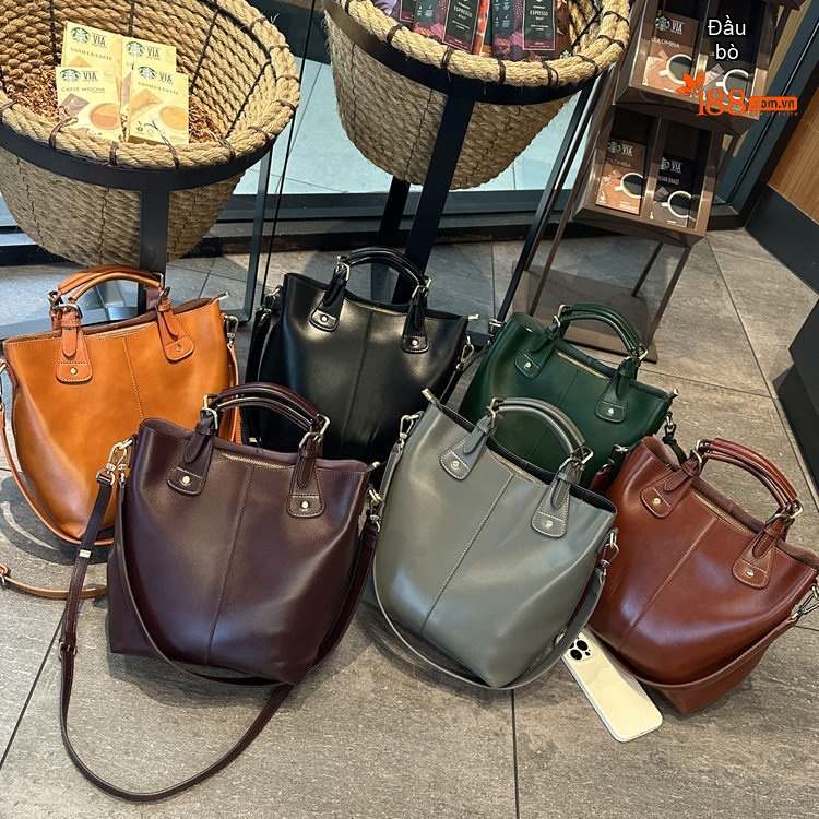 Túi Đeo Chéo Nữ Da Mềm Vintage Cao Cấp Túi Tote Công Sở Túi Đeo Vai Nữ Phong Cách Retro Màu Đen, Nâu, Vàng bò chi tiết 1