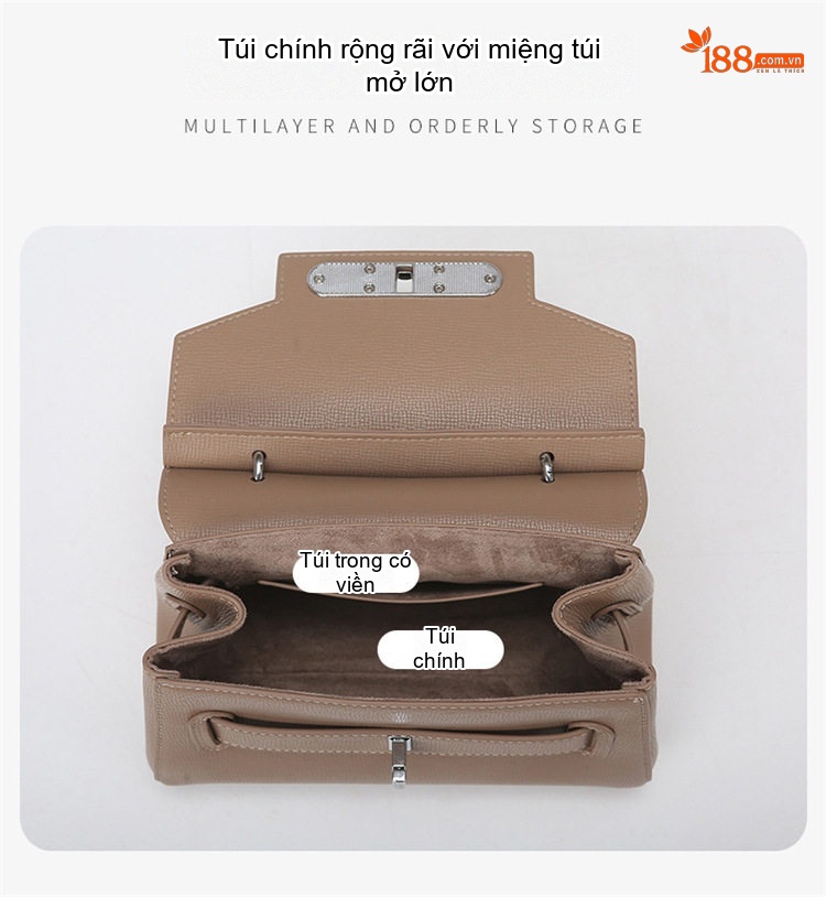 Túi Đeo Chéo Nữ Da Mờ Cao Cấp, Túi Xách Tay Đa Năng, Túi Kelly Công Sở Dung Tích Lớn Màu Trắng, Đen, Nâu chi tiết 9