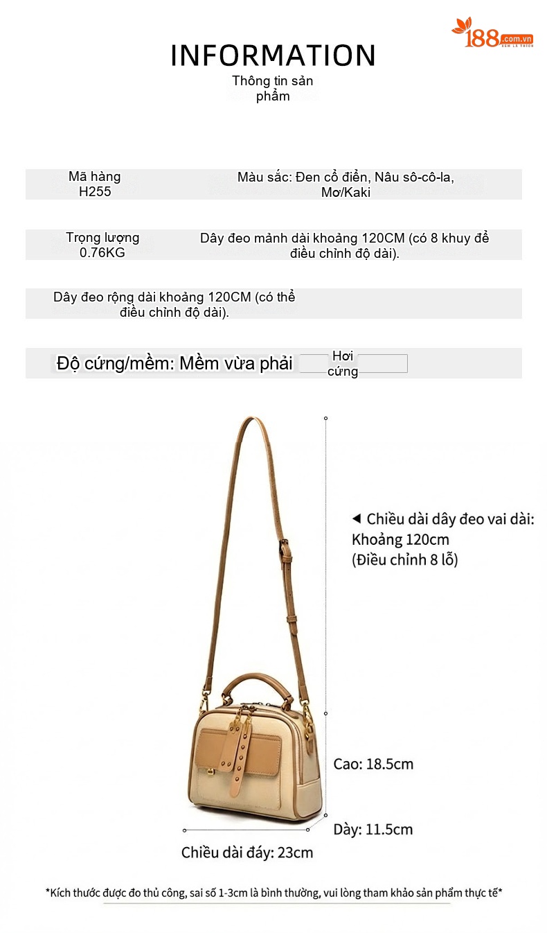 Túi Đeo Chéo Nữ Da Mờ Cao Cấp, Túi Xách Tay, Túi Đeo Vai Công Sở, Túi Tote Nữ Màu Kem, Nâu, Đen chi tiết 2