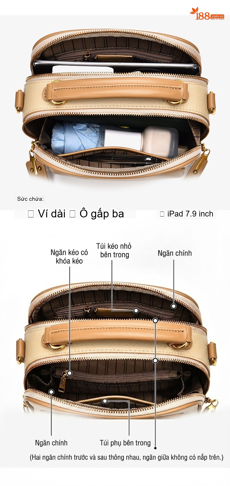 Túi Đeo Chéo Nữ Da Mờ Cao Cấp, Túi Xách Tay, Túi Đeo Vai Công Sở, Túi Tote Nữ Màu Kem, Nâu, Đen chi tiết 3