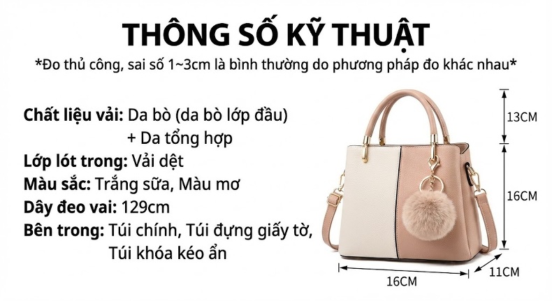Túi Đeo Chéo Nữ Da Mờ Dáng Trống Nhỏ Nhắn Màu Trắng Kem, Nâu chi tiết 11
