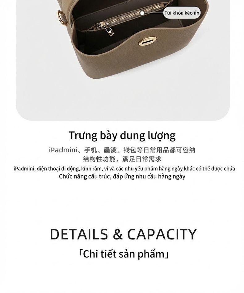 Túi Đeo Chéo Nữ Da Mờ Dáng Xô Đeo Vai Đi Làm Công Sở Màu Nâu chi tiết 6
