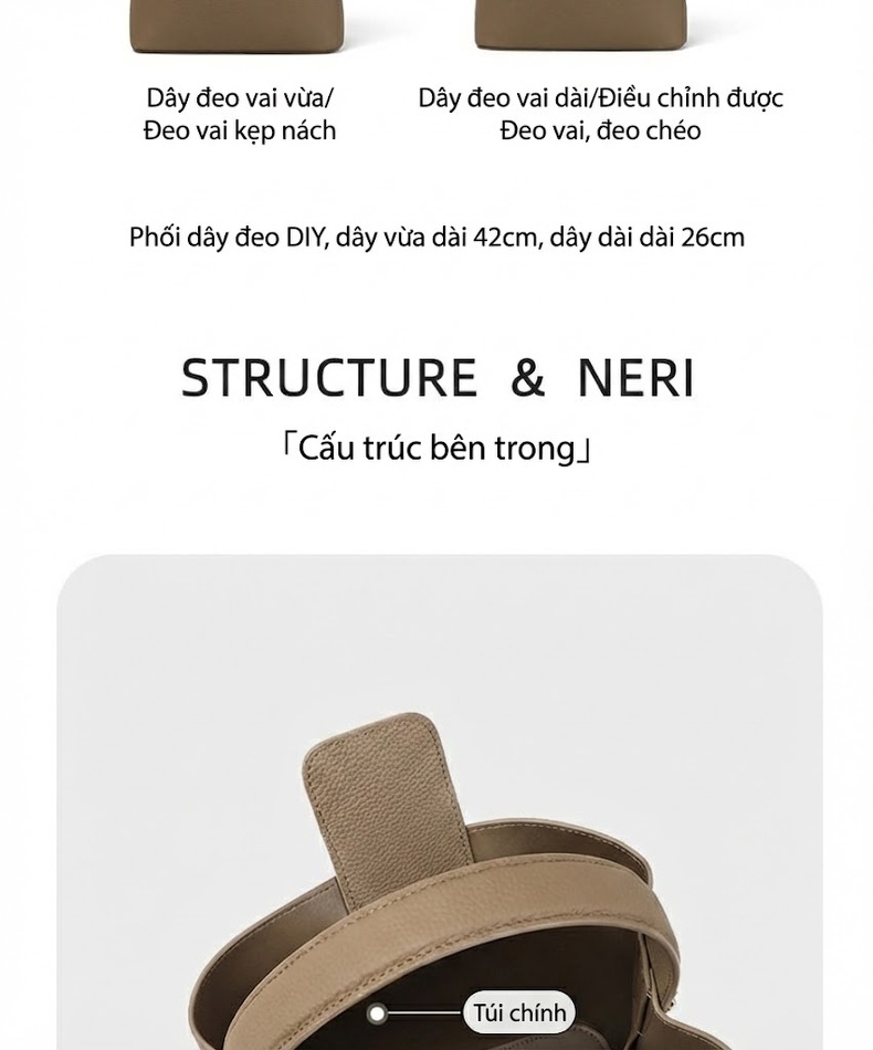 Túi Đeo Chéo Nữ Da Mờ Dáng Xô Đeo Vai Đi Làm Công Sở Màu Nâu chi tiết 5