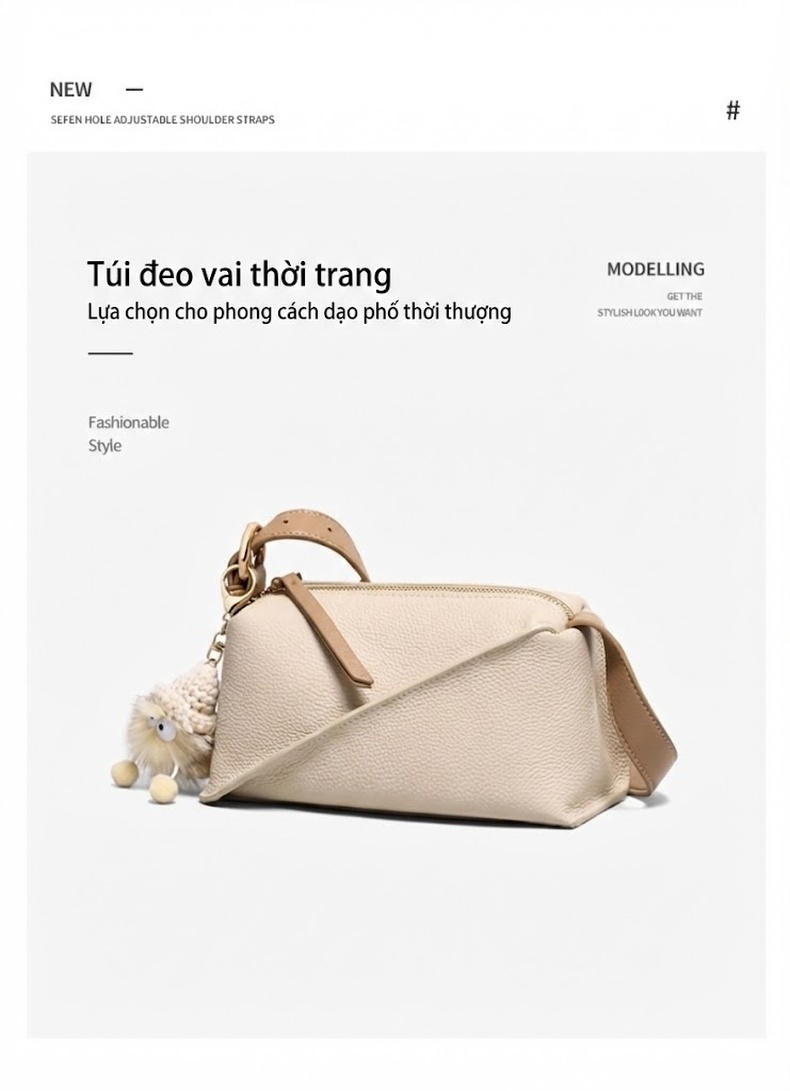 Túi Đeo Chéo Nữ Da Mờ Kiểu Dáng Hiện Đại Màu Trắng Kem chi tiết 2