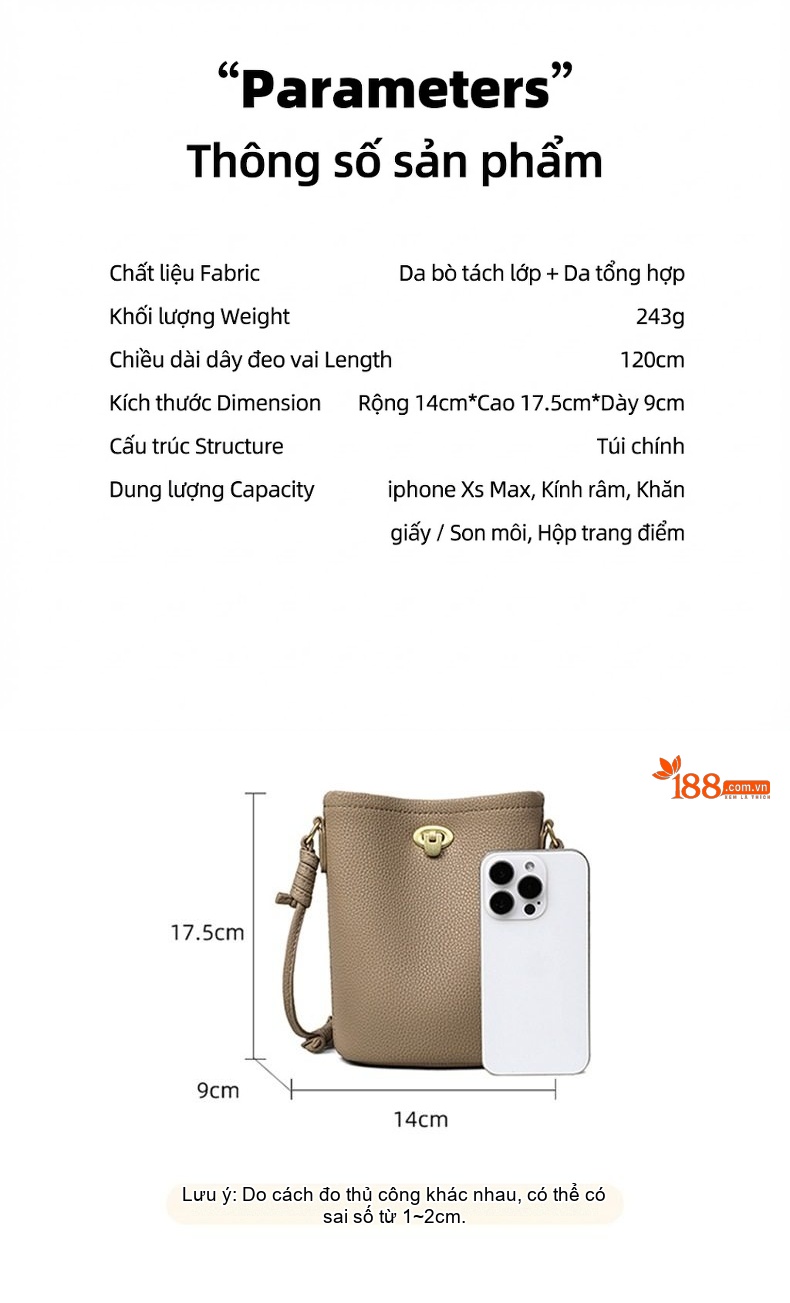 Túi Đeo Chéo Nữ Da Mờ Mini Nhỏ Gọn Tiện Lợi Màu Be chi tiết 3