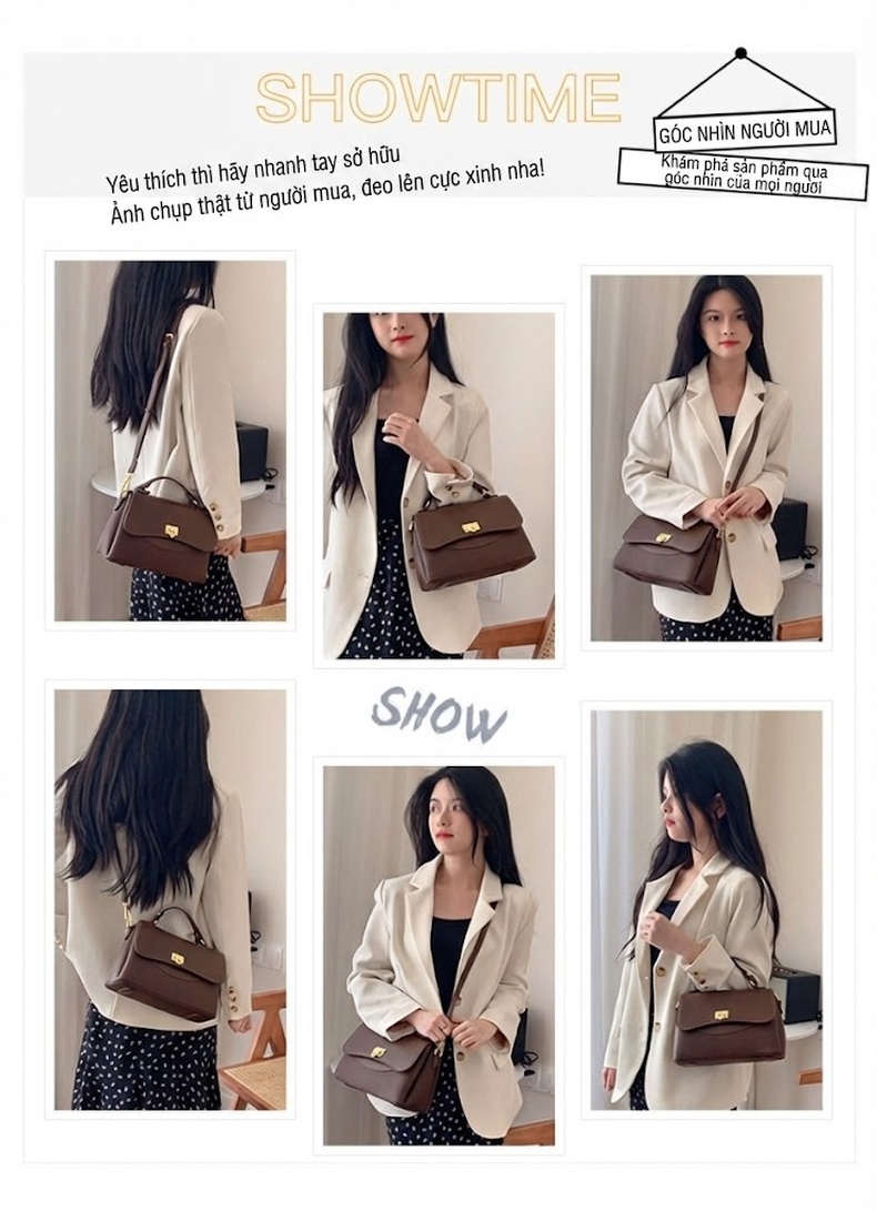 Túi Đeo Chéo Nữ Da Mờ Phom Vuông Lớn Màu Nâu, Đen chi tiết 4