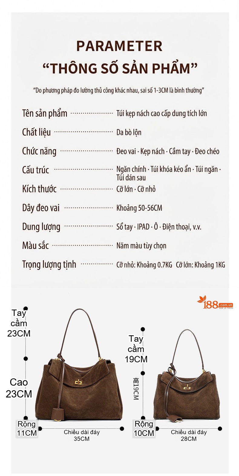 Túi Đeo Chéo Nữ Da Mờ Sức Chứa Lớn Phong Cách Thu Đông Màu Nâu chi tiết 5