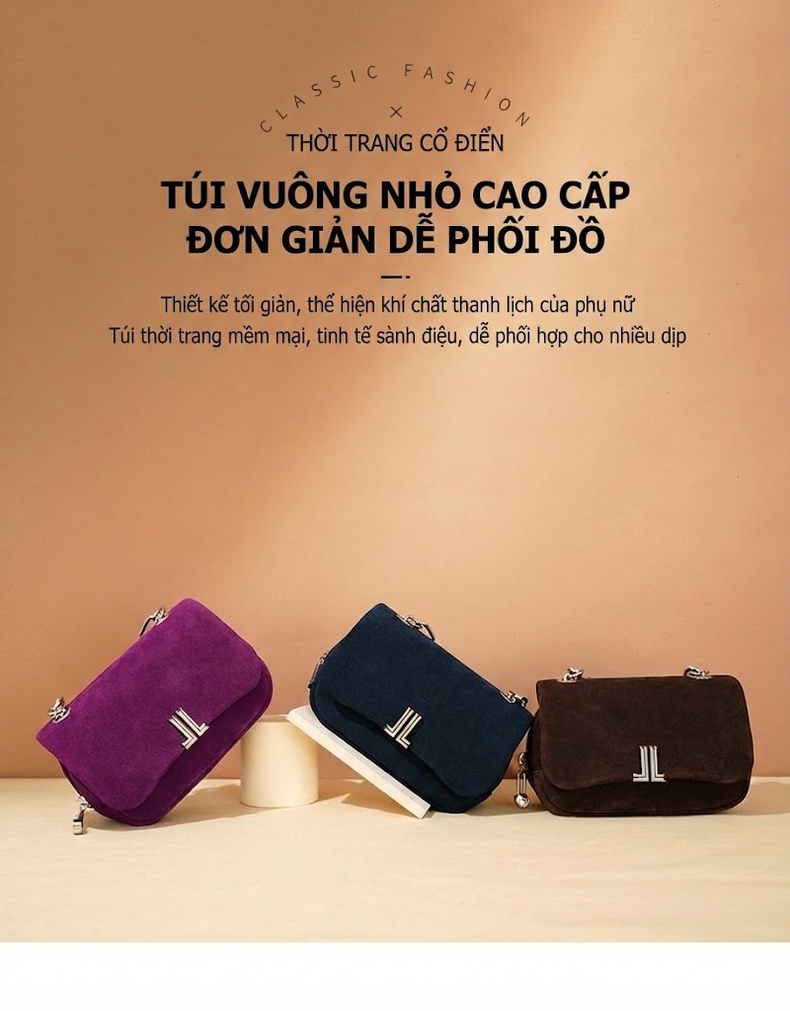 Túi Đeo Chéo Nữ Da Mờ Thiết Kế Độc Đáo Phong Cách Công Sở Màu Nâu, Xanh Navy, Tím chi tiết 1