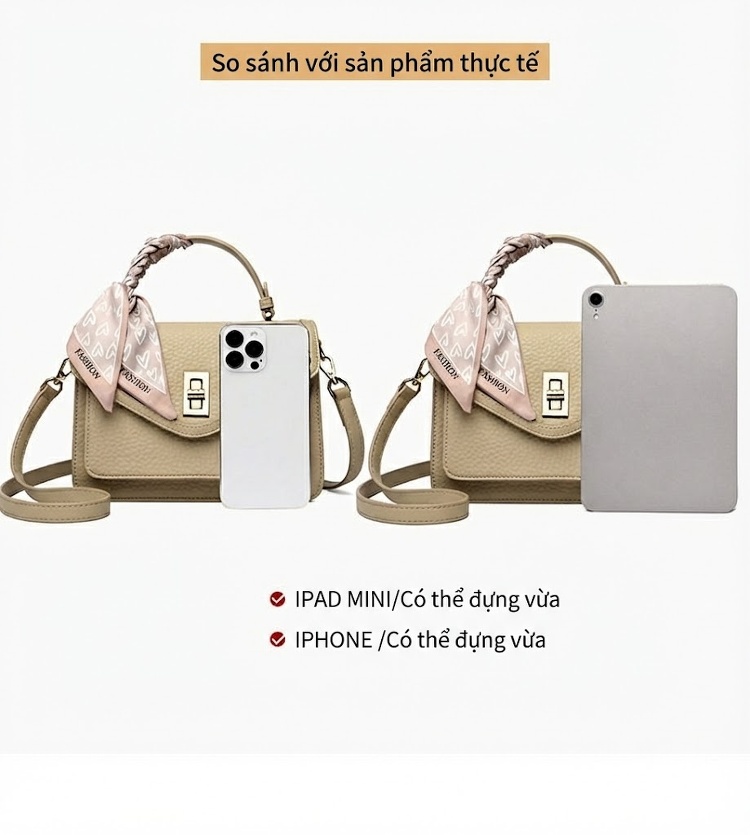 Túi Đeo Chéo Nữ Da Mờ Xách Tay Mini Cao Cấp Màu Kem, Nâu, Đen chi tiết 4