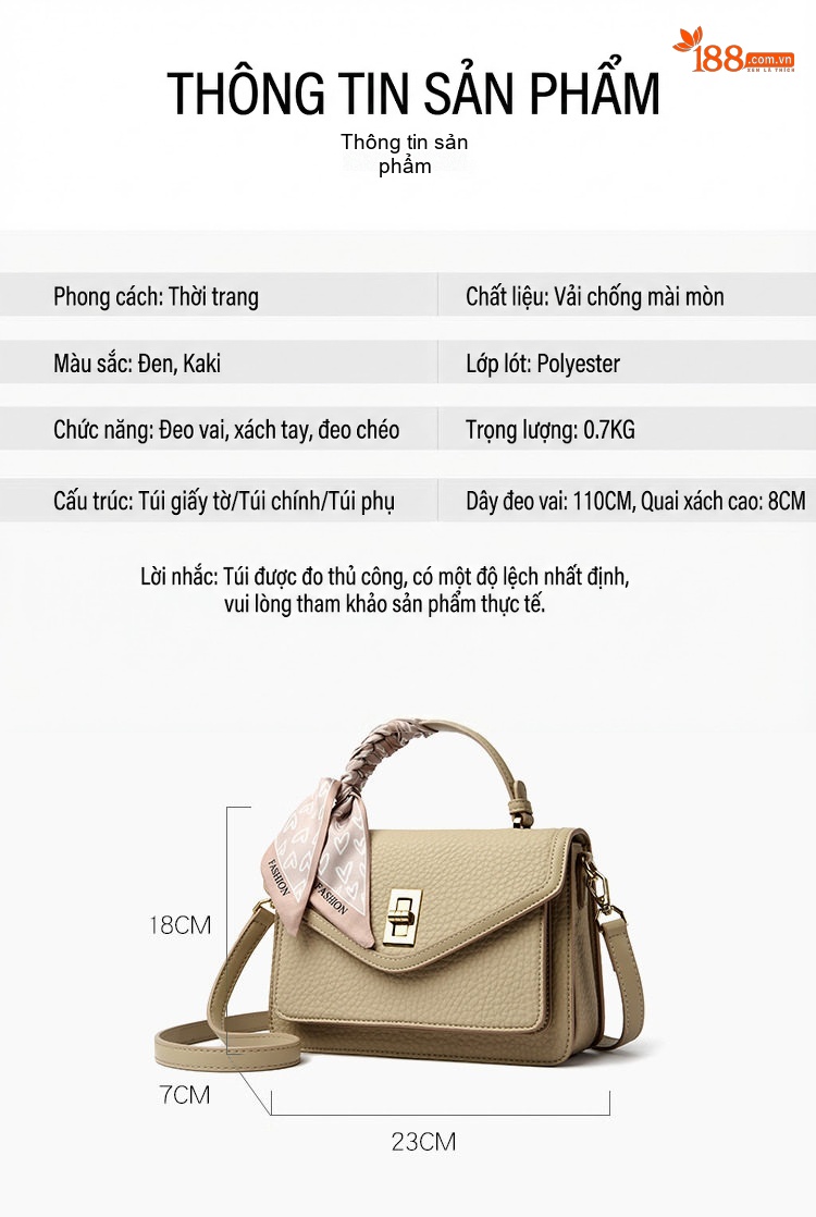 Túi Đeo Chéo Nữ Da Mờ Xách Tay Mini Cao Cấp Màu Kem, Nâu, Đen chi tiết 3