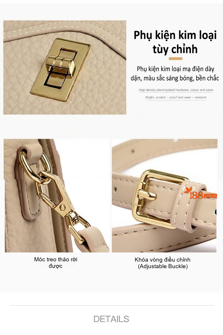 Túi Đeo Chéo Nữ Da Mờ Xách Tay Mini Cao Cấp Màu Kem, Nâu, Đen chi tiết 6
