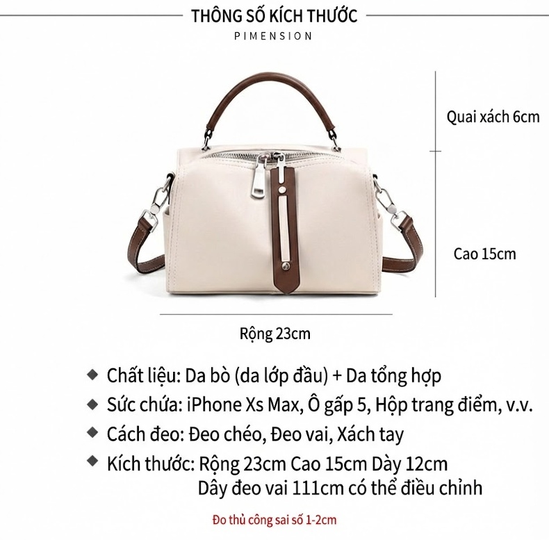 Túi Đeo Chéo Nữ Da Thật Cao Cấp Dáng Gối Size Lớn Màu Nâu chi tiết 1