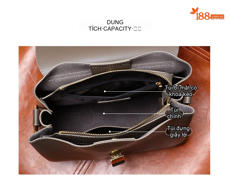 Túi Đeo Chéo Nữ Da Thật Cao Cấp, Túi Đeo Vai Phong Cách Hàn Quốc Màu Xám chi tiết 8