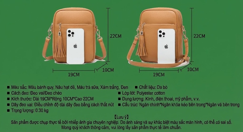 Túi Đeo Chéo Nữ Da Thật Dáng Bucket Mini Đeo Vai Phong Cách Casual Màu Nâu chi tiết 2