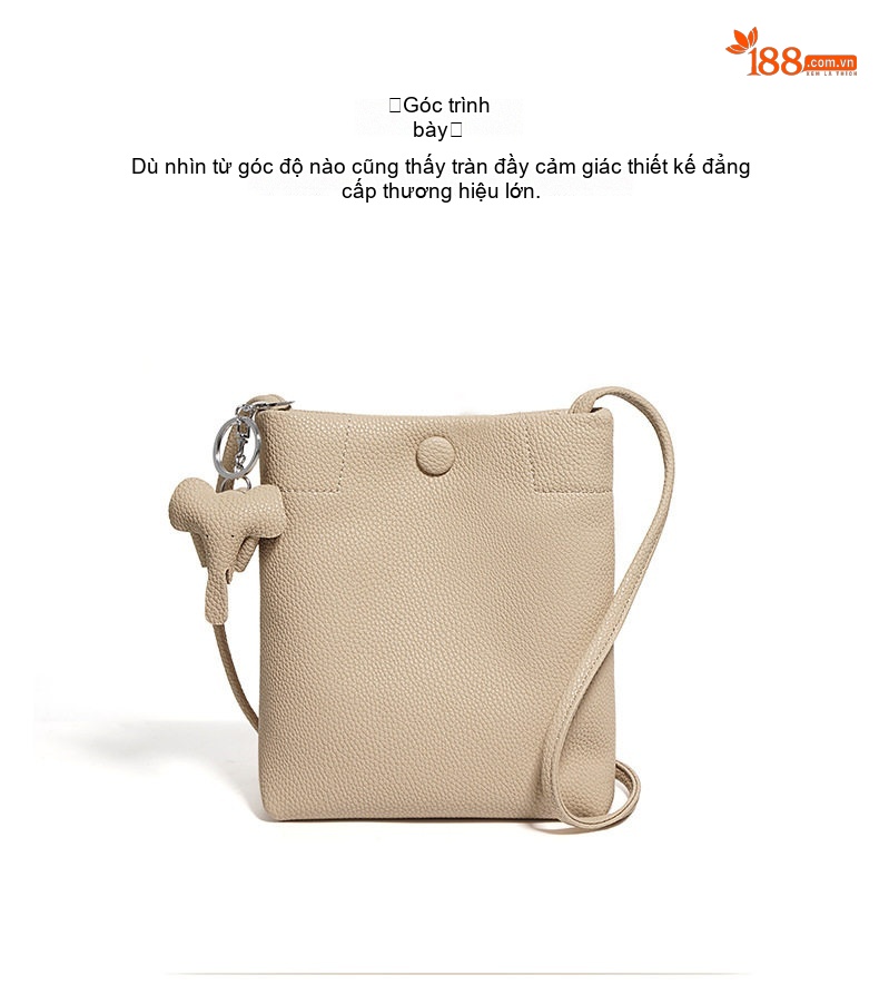 Túi Đeo Chéo Nữ Da Thật Dáng Bucket Mini Đeo Vai Phong Cách Casual Màu Nâu chi tiết 9