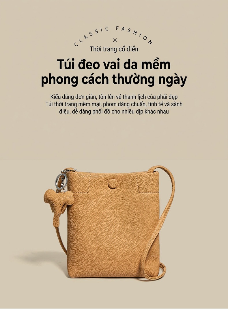 Túi Đeo Chéo Nữ Da Thật Dáng Bucket Mini Đeo Vai Phong Cách Casual Màu Nâu chi tiết 1