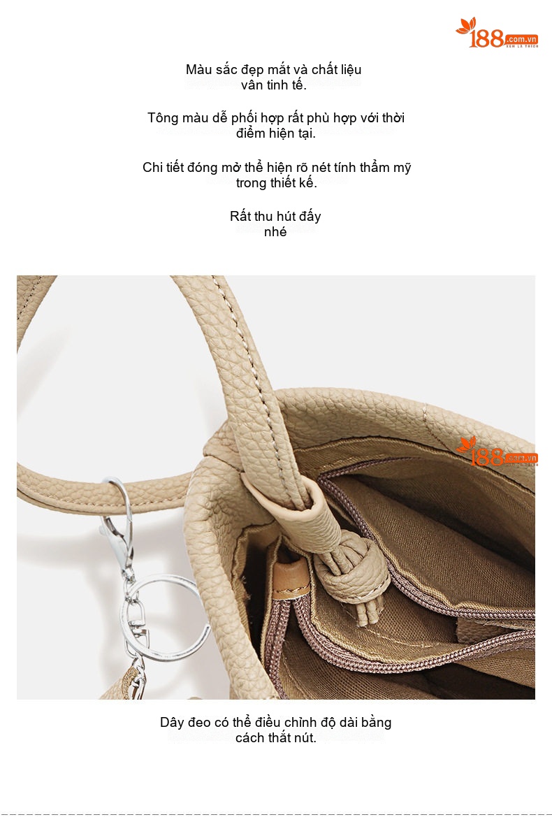 Túi Đeo Chéo Nữ Da Thật Dáng Bucket Mini Đeo Vai Phong Cách Casual Màu Nâu chi tiết 5