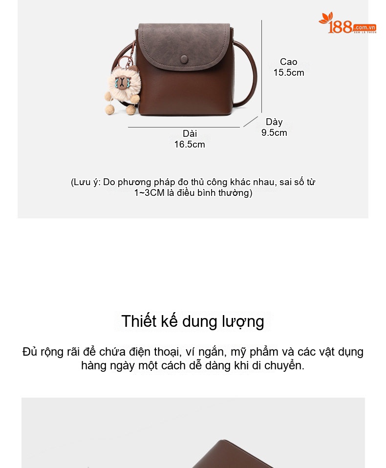 Túi Đeo Chéo Nữ Da Thật Dáng Bucket Phong Cách Nhẹ Nhàng Màu Nâu, Xám chi tiết 8