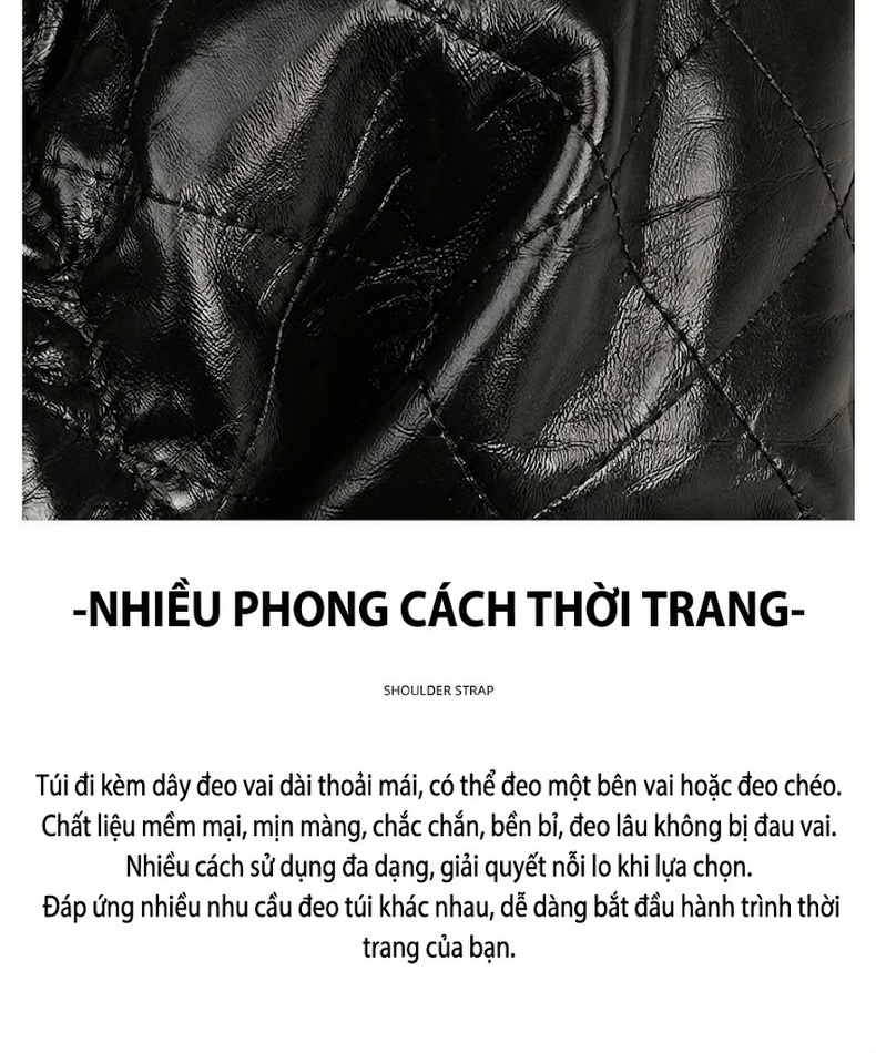 Túi Đeo Chéo Nữ Da Thật Dáng Bucket, Trám, Quai Xích Màu Đen chi tiết 3
